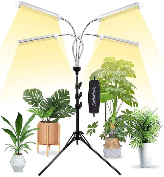 LED Grow Lights for Indoor Plants, 420 LEDs Full Spectrum Plant Lights for Indoor Growing with 15-63 inches Adjustable Tripod Stand, 4 Heads Floor Grow Lamp with 3/6/12H Auto On/Off Timer Function