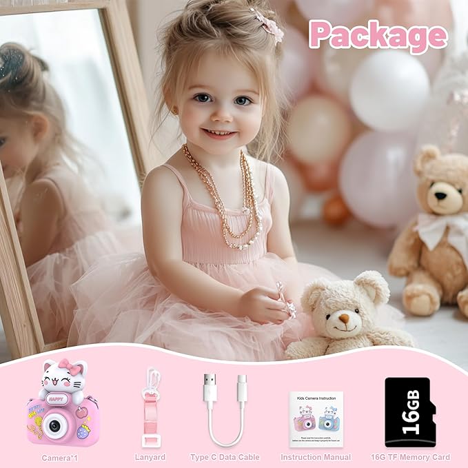 Kids Camera, 1080P Digital Camera with Dual Lens and 8X Zoom, Video Camcorder for Kids with 16GB SD Card, for Boys and Girls Ages 3–8