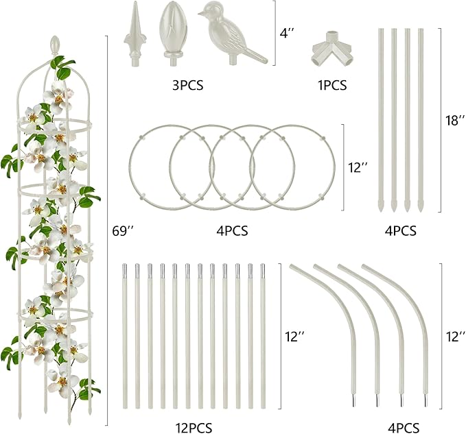 Garden Obelisk Trellis for Climbing Plants Outdoor 6 Ft Rose Bush Round Trellis for Pots Rustproof Metal Plant Flower Trellises for Clematis Vine Jasmine Support Outdoor Indoor