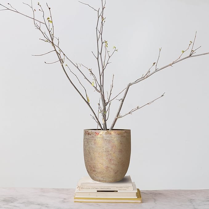 Creative Co-Op Coastal Embossed Textured Stoneware Planter, Metallic Gold