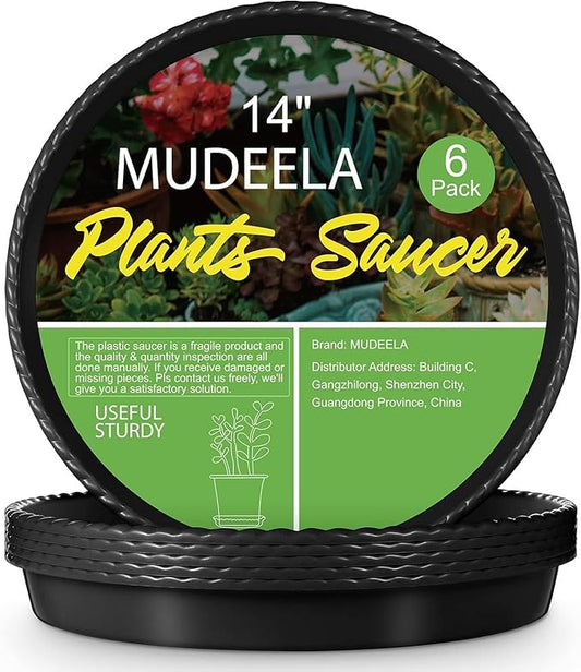 MUDEELA 6 Pack of 14 inch Plant Saucer, Durable Plastic Plant Trays for Indoors, Plastic Flower Plant Pot Saucer, Made of Thicker, Stronger Plastic, with Taller Design (14" - 6 Pack)