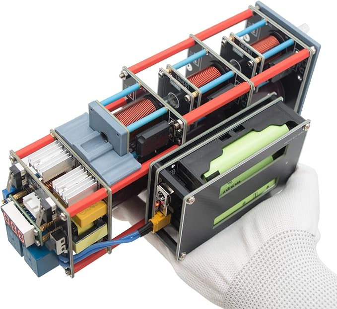 Electromagnetic Accelerator Gun Cannon High Voltage, DIY Integration Multi-Level Coil Kit, for Science Physics Teaching Experiment Tool College Education Model, High-Tech Toys,Integrated Boost Circuit