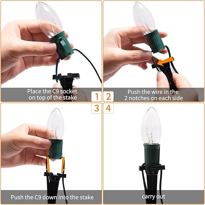 C9 Christmas Pathway String Lights Outdoor - 2 Pack Total 51.4 FT 40 Clear Lights with 40 Stakes, Connectable Waterproof Walkway Lights for Indoor Xmas Party Holiday Commercial Decoration, Warm White