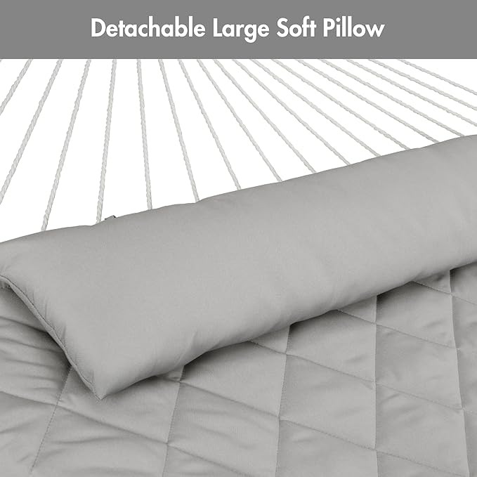 ANOW Double Rope Hammock with Stand 12FT, Heavy Duty Hammock with Polyester Pillow and Pad, 450 LBS Weight Capacity, Light Grey