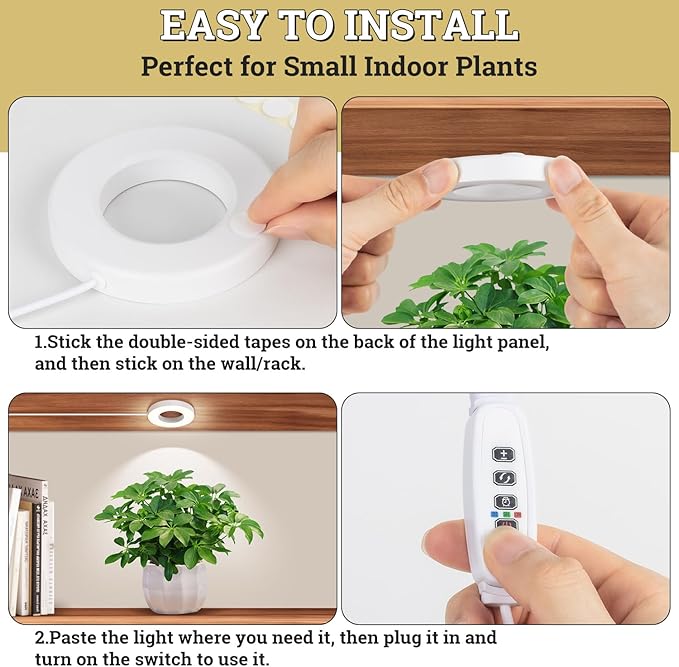 Ceiling Grow Lights for Indoor Plants, 96 LEDs Full Spectrum Halo LED Plant Light, with 3/9/12H Auto Timer Switch, 3 Colors,10 Dimming, Plant Lights for Small Plants, 2 Head