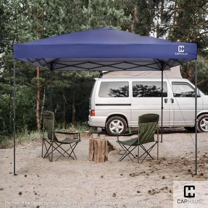 CAPHAUS 12ft x 12ft Patented One-Push Pop Up Outdoor Canopy Tent, Heavy-Duty Commercial Grade w/Central Lock, Portable and Instant Folding Shelter with Wheeled Carry Bag and Weight Bag, Blue