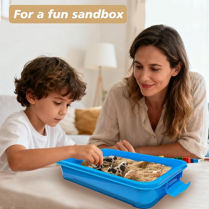 4 Qt (3.8L) Sensory Bin With Lid - 3 Pack, Stackable Storage Sensory Bins with Lids, Portable Sandbox, Organizers Sand, Arts, Crafts, (Blue, Green, Purple)