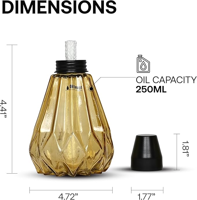 Deco Window Pack of 3 Table Torch for Indoor Outdoor Citronella Oil Tabletop Glass Lamp Landscape Yellow Lantern with Fiberglass Wick & Cap for Garden Patio Yard Party Decor Light