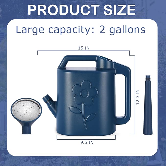 2 Gallon Watering Can for Indoor Plants, Garden Watering Cans for Outdoor Plant House Flower, Modern Plant Watering Can Large Long Spout with Sprinkler Head