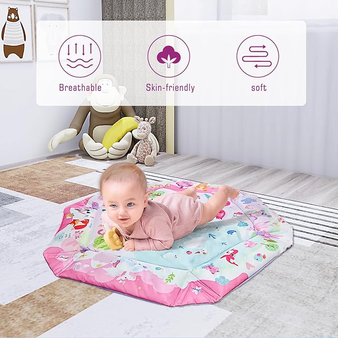 7-in-1 Large Activity Mat for Babies 0-6 Months Tummy Time Mat Play Mat, 5 Tummy TimeToys, 18 Ocean Toys, and 1 Tummy Time Pillow, Baby Activity Mat Easy to Install & Clean, Baby Gift