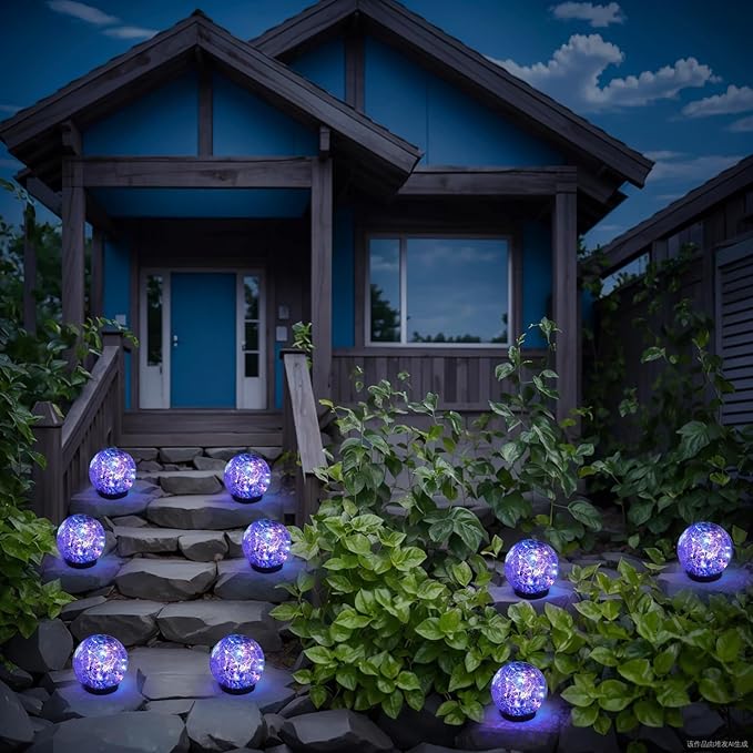 Solar Garden Lights Outdoor Waterproof, 6 Pack Cracked Glass Ball Light, Ground Landscape Garden Decor, Solar Globe Decorative for Pathway/Patio/Lawn/Yard (Multicolor, 3.9")
