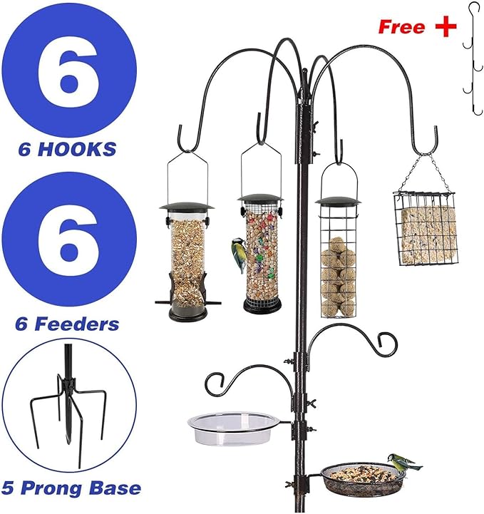 Bird Feeding Station Kit Pole Wild Bird Feeder Hanging Planter Hanger Multi Feeder Hanging with Metal Suet Feeder Bird Bath for Attracting Wild Birds
