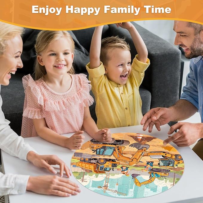 Floor Puzzles for Kids Ages 4-6 70 Piece Construction Site Large Floor Puzzle with Excavator, Dump Truck, Bulldozer Building Site Jigsaw Puzzles Educational Toy Gift for Boys Ages 6-8