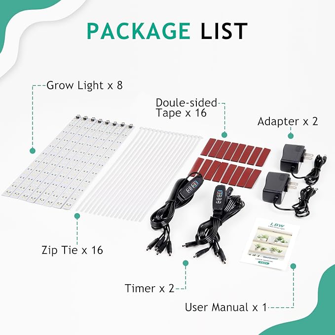 LBW Full Spectrum Grow Light Strip for Indoor Plants, Plant Grow Lights Indoor with 10 Brightness Levels & Timer 4/8/12 Hours, 480 LED Grow Lights for Plant Growing, 2 Pack