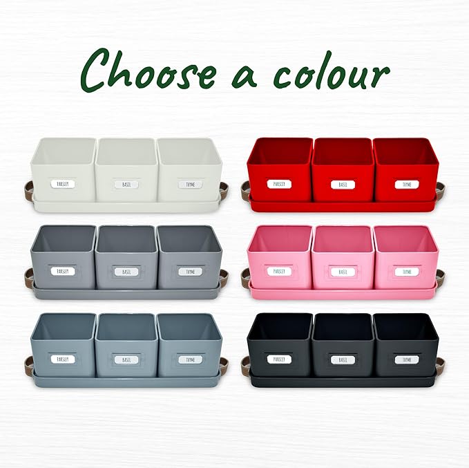 Herb Planter Indoor - Set of 3 Pink Indoor Herb Garden Pots for Plants with Leather Handled Tray - Window Sill Plant Shelf - Herb Pots with Drainage Holes and Labels