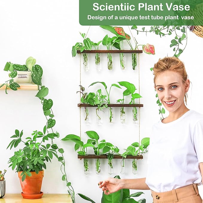 Ivolador Hanging Plant Propagation Tubes,3 Tiered Wall Hanging Terrarium Flower Planter Vase for Hydroponic Plants Cutting Home Office Garden Decor Plant Lover Gift