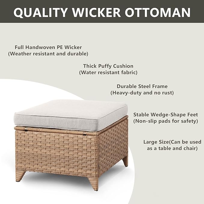 Outdoor Wicker Patio Furniture Set - 5 Piece Rattan Patio Conversation Set with 2 Rocking Swivel Chairs,2 Ottomans and 1 Loveseat for Porch Deck Backyard Garden(Yellow/Beige)