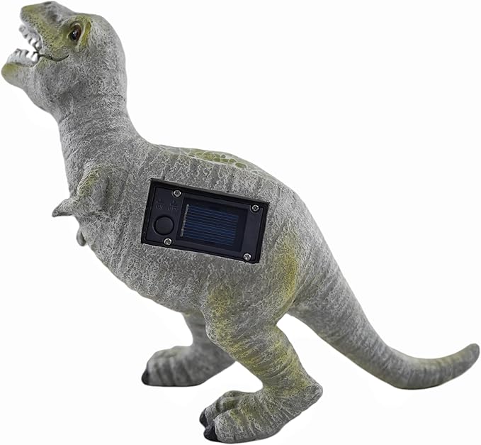 Solar Powered Lifelike Dinosaur Garden Statue Hand-Made Glass Craftsmanship Resin Outdoor Tyrannosaurus Figurine Light Decoration Home Decor Lawn Yard Patio Porch Ornament Gift