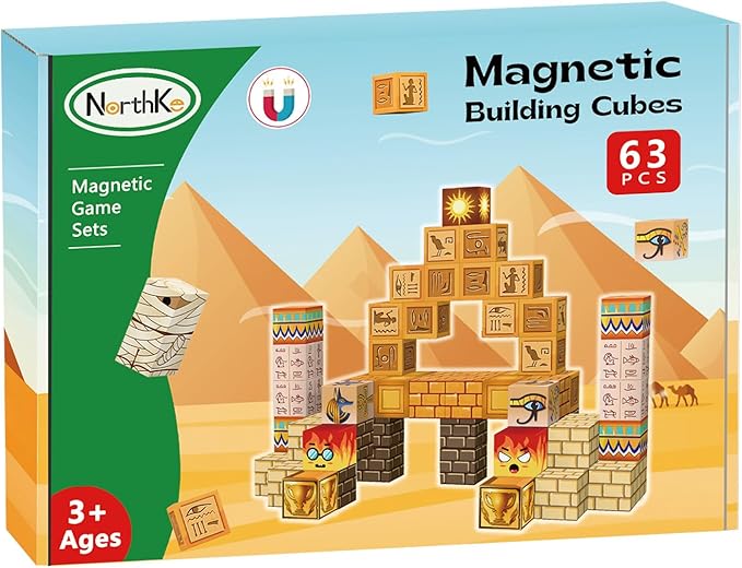 63 PCS Magnetic Building Blocks - 0.8" Stacking Mine Magnets World Craft Cubes Toddler STEM Educational Kids Toys Game, Birthday for Boys and Girls Age 3 4 5 6 7 8 9 10 11 12 Years -Desert World Set