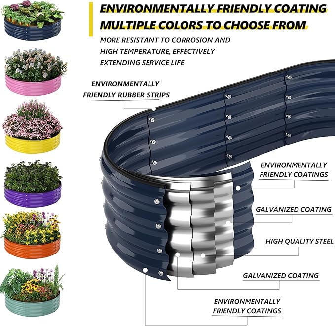 Galvanized Metal Planter Round Raised Garden Bed Kit for Gardening Outdoor,2x2x1ft Grow Garden Box Raised Flower Bed,Round Galvanized Planter Outdoor Metal Fire Pit Ring
