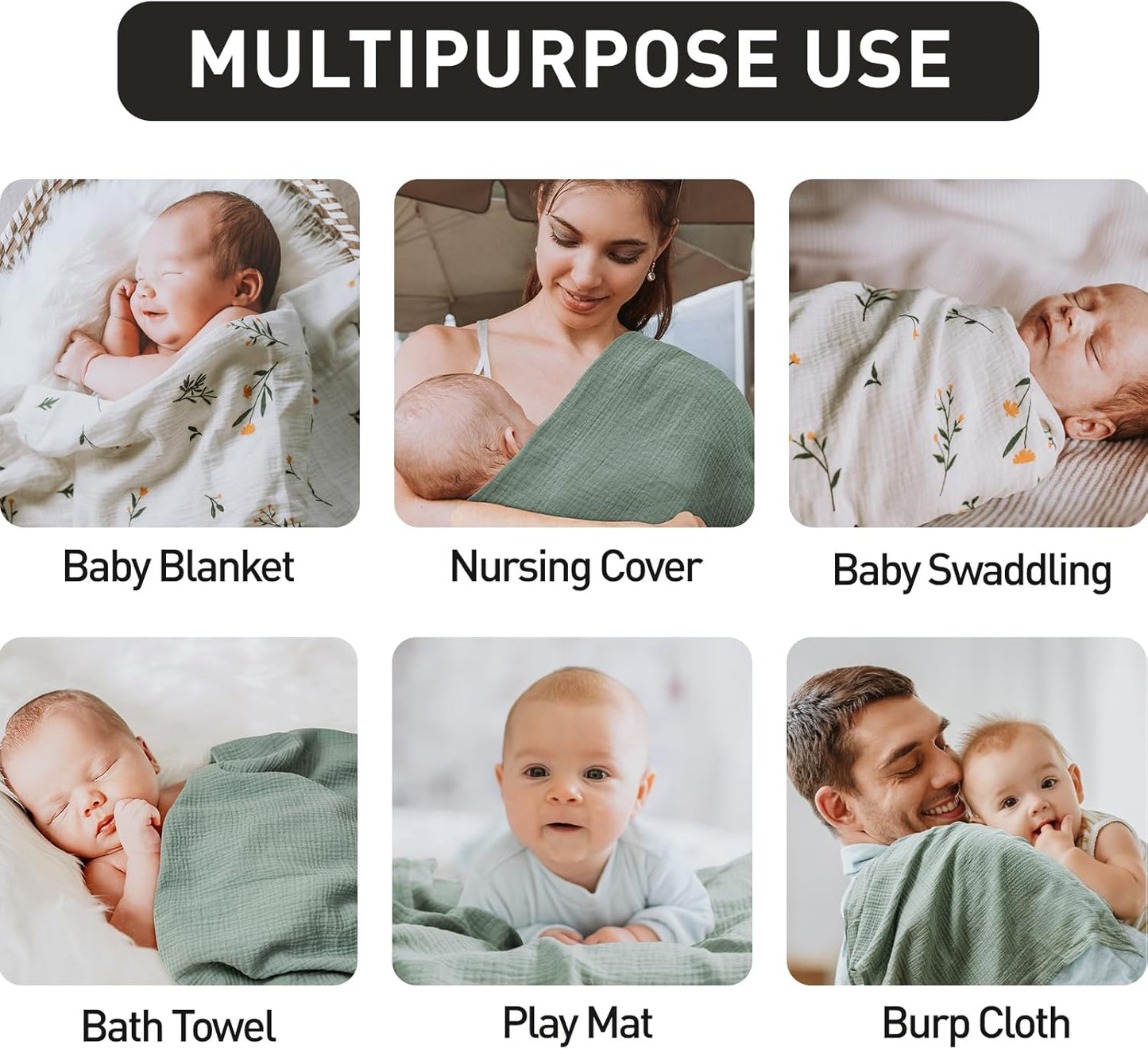 GLLQUEN BABY 2-Pack Muslin Swaddle Blankets for Unisex, Baby Swaddle Blanket for Boys and Girls, Soft Breathable Receiving Blankets Neutral, Newborn Essentials, Registry & Gift, 40 x 38 inches