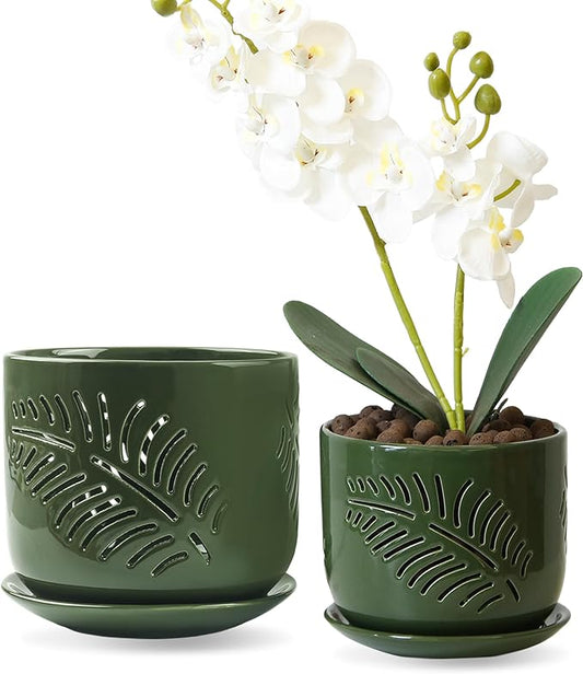 Ceramic Orchid Pots, 6+5 inch Orchid Pots with Holes,Orchid Pots for Repotting,Healthy Air Circulation Plant Pots for Plant Lovers,Planters for Indoor/Outdoor Plants -2 Pack