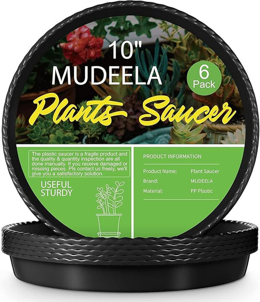 MUDEELA 6 Pack of 10 inch Plant Saucer, Durable Plastic Plant Trays for Indoors, Black Plastic Flower Plant Pot Saucer, Made of Thicker, Stronger Plastic, with Taller Design