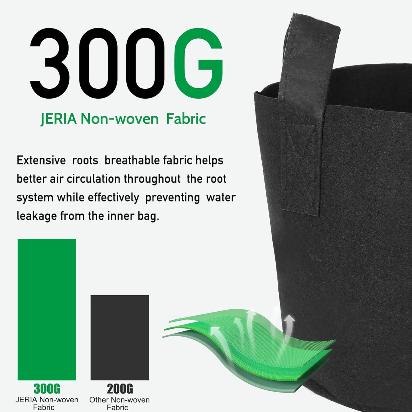 JERIA 12-Pack 15 Gallon, Vegetable/Flower/Plant Grow Bags, Aeration Fabric Pots with Handles (Black), Come with 12 Pcs Plant Labels