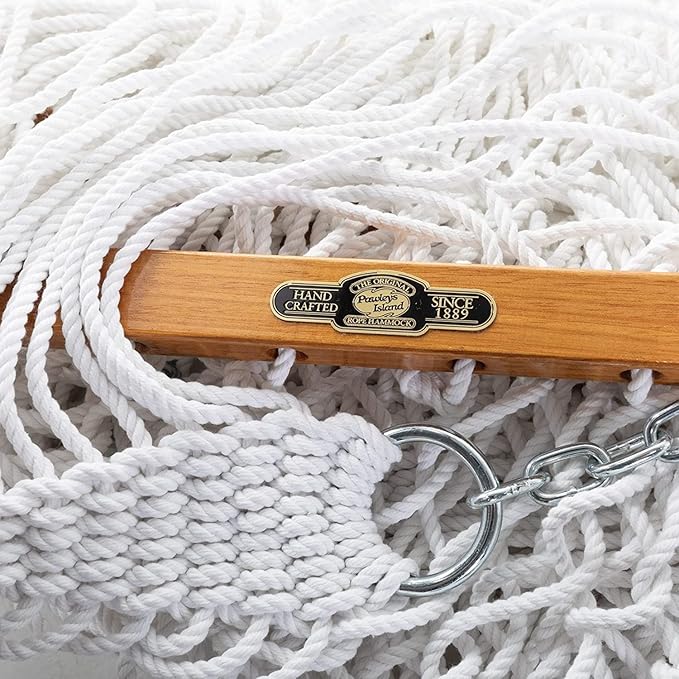 Original Pawleys Island Large White DURACORD® Rope Hammock with Extension Chains & Tree Hooks, Handcrafted in The USA, 450 LB Weight Capacity, 13 ft. x 55 in.