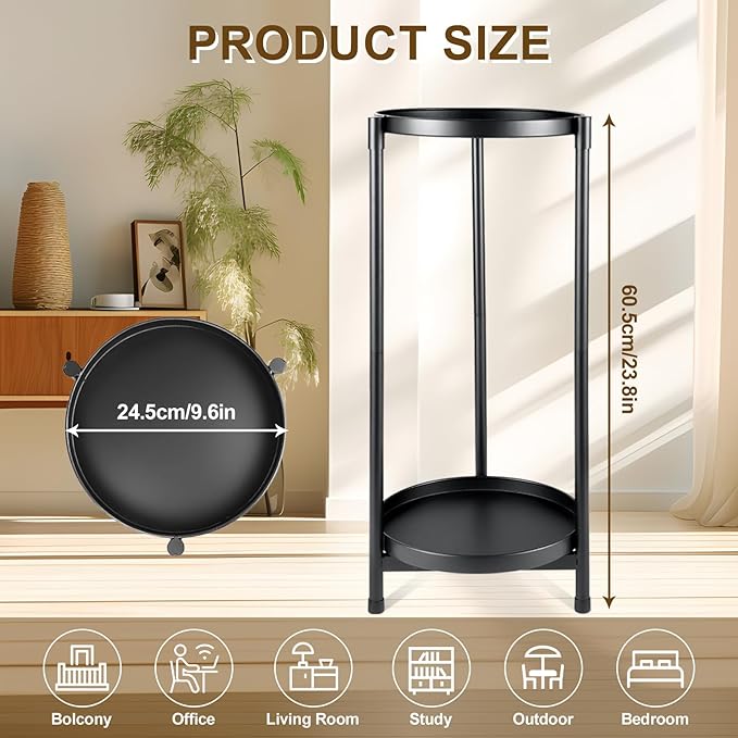 Metal Plant Stand Indoor Outdoor,2 Tier Black Tall Corner Flower Pot Holder Stands,Multiple Tiered Wrought Iron Planter Shelves for Patio Living Room Balcony Office (2 tierd)