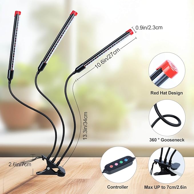 Grow Lights for Indoor Plants Full Spectrum, LED Plant Lights, 3000k/5000k/660nm Full Spectrum Growing Lamps, 126 LED Clip on Plant Growing Lamps for Seed Starting Seedlings Precision Timer 2 Pack