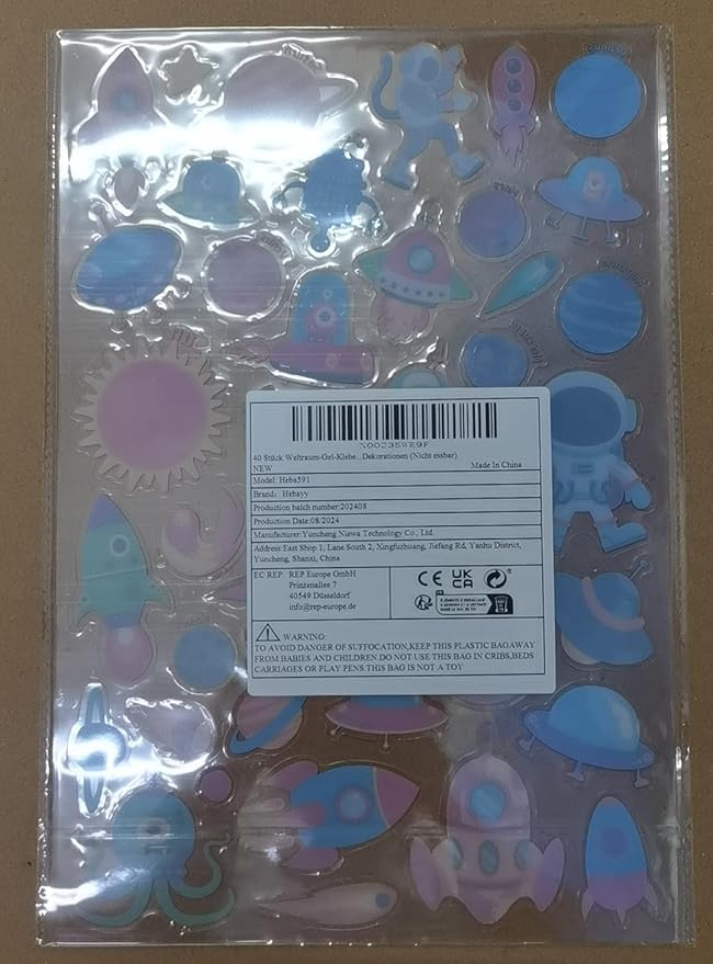 40PCS Space Jelly Stickers, Universe Thick Window Door Clings Removable Reusable Planet Gel Clings Decals for Kids Toddlers Adults Home Classroom Nursery Decorations Party Supplies (Not Edible)