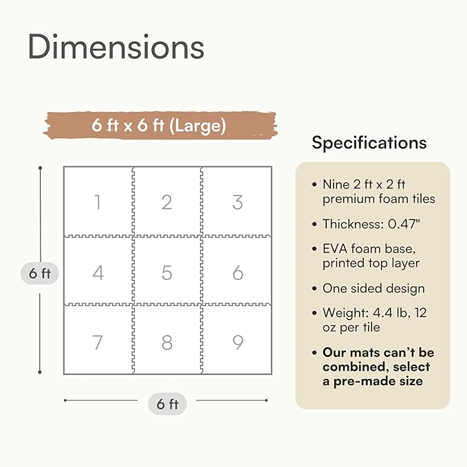 Lillefolk Baby Play Mat for Floor – 6x6ft Vintage Coffee | Soft Non Toxic Premium EVA Foam Tiles for Tummy Time, Crawling & Playroom – Waterproof Floor Mat for Babies & Toddlers (9 Tiles)