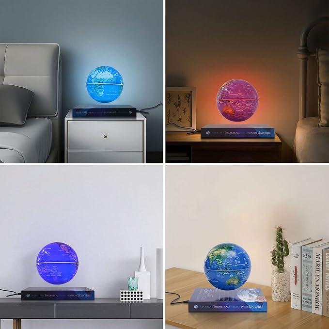 6" Magnetic Levitation Floating Globe Anti Gravity Rotating World Map with LED Light 7 Colors Display Floating Globe for Children Educational Gift Home Office Desk Decor (Book Holder)