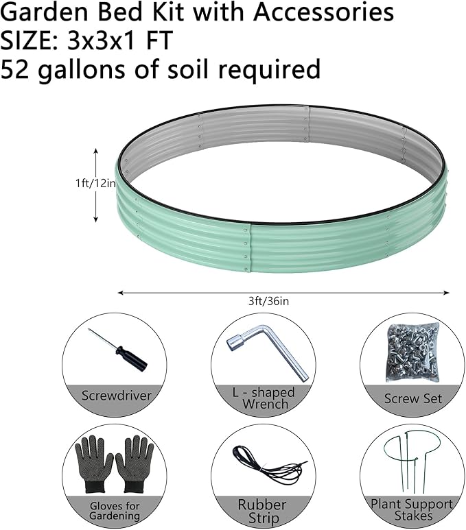 Galvanized Metal Planter Round Raised Garden Bed Kit for Gardening Outdoor,3x3x1ft 2PC Grow Garden Box Raised Flower Bed,Round Galvanized Planter Outdoor Large Metal Fire Pit Ring Green