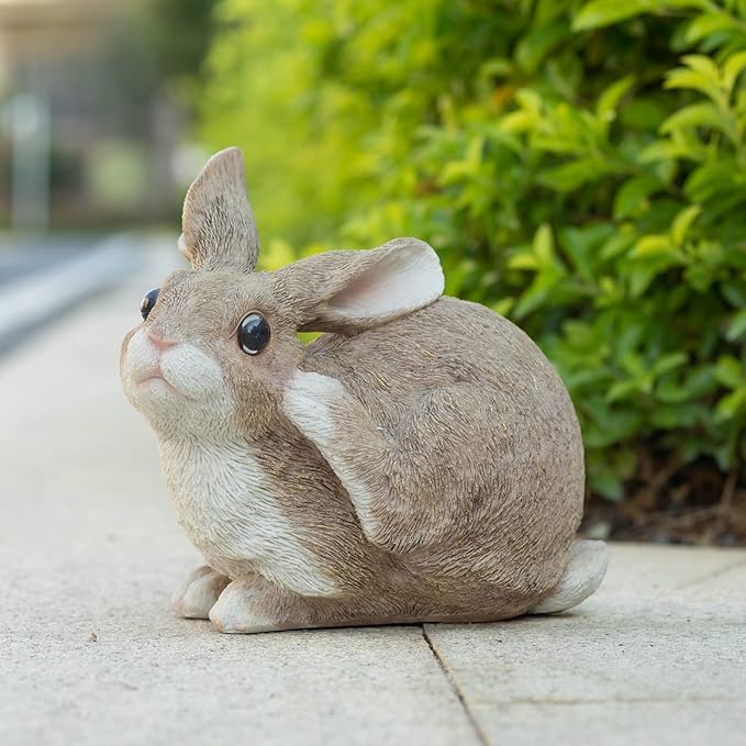 Bunny Statue Garden Statues Rabbit Figurines Decor Outdoor Polyresin Easter Decorations Bunnies Gifts Home House Kitchen Patio Lawn Yard Art Housewarming Funny Resin Decoration 8.3inch