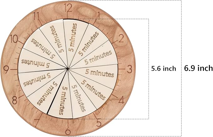 Wooden Time Fraction Learning Clock, Cognitive Education Puzzle Toys for Children Learning to Tell Time Set Up for an Hour (Wood)