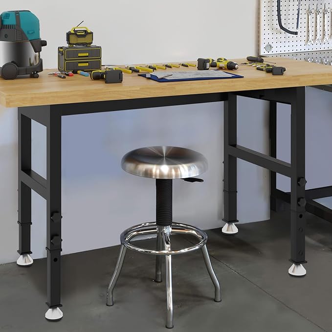 60" Adjustable Workbench, Work Bench Table with Power Outlet, Metal Tool Bench Work Bench for Garage, Large Load Capacity Garage Workbench for Workshop,Office,Home