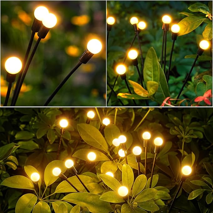 8 Pack Solar Garden Lights, KELME 64 LED Upgraded Firefly Garden Lights Solar Outdoor, Bright High Flexible Swaying Outdoor Solar Lights for Outside Yard Garden Christmas Decorations Gifts, Warm White