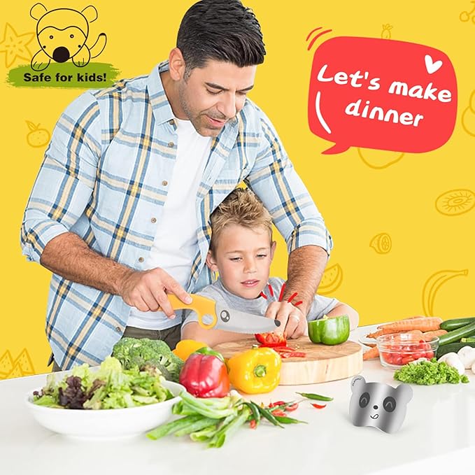 Kids Chef Knife Set for Real Cooking with Safe Finger Guard, Stainless Steel Blade & PP Handle,Perfect for Training Cutting Montessori Kitchen Tool, Kid-Friendly BPA Free (Yellow)