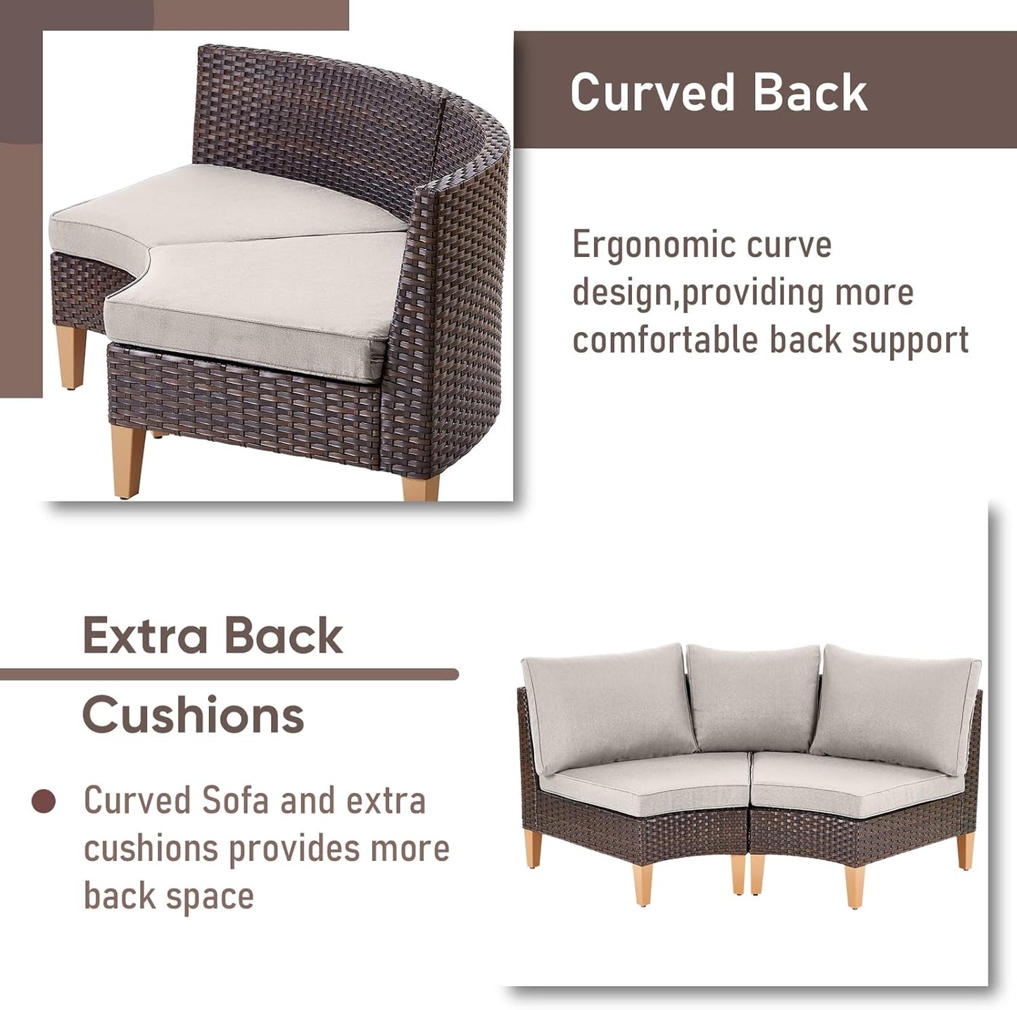 HUMMUH 12 Pieces Patio Furniture Set,Outdoor Half-Moon Sectional Couches Swivel Patio Chairs with Ottomans,All Weather PE Wicker Patio Conversation Sets for Garden Porch Backyard