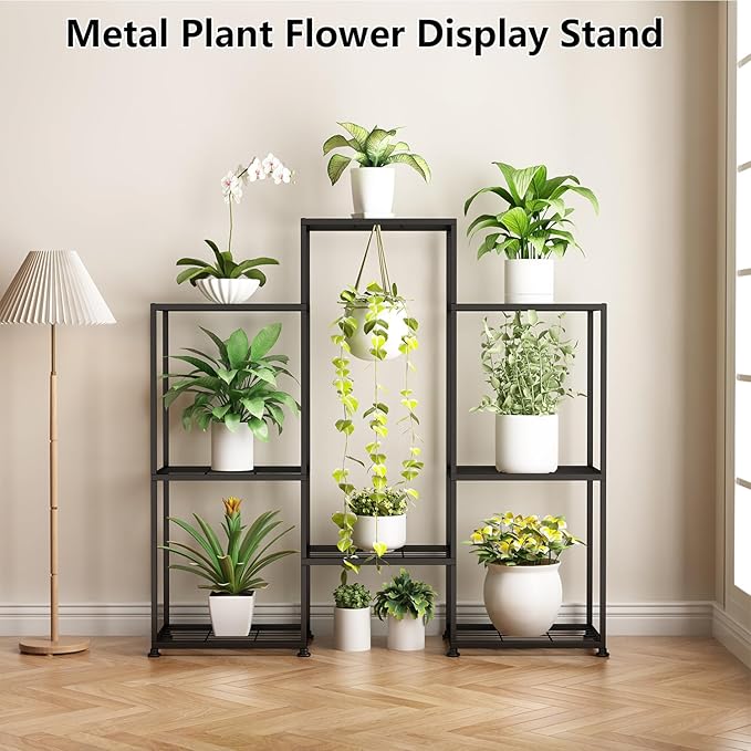 Metal Plant Stand Indoor Metal Plant Stands Outdoor Tiered Plant Shelf for Multiple Plants, 4 Tiers 8 Potted Plant Rack Holder Garden Shelves Flower Stand for Living Room Patio Corner (8 Tiers-B)