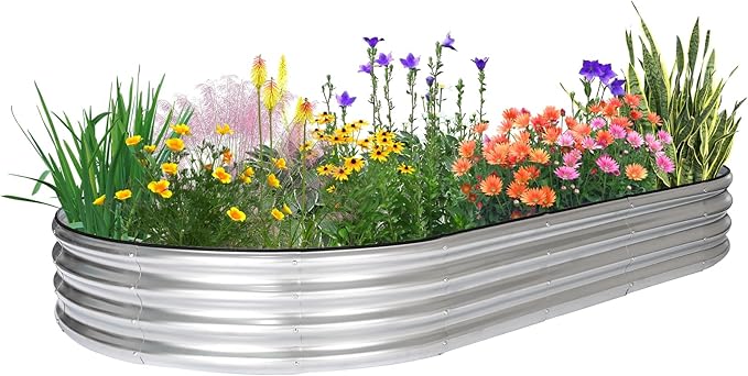 JERIA 8×4×1ft Oval Raised Garden Bed,Galvanized Raised Garden Bed Kit Outdoor Metal Gardening Planter Box for Vegetable, Fruits, Flower,Herbs