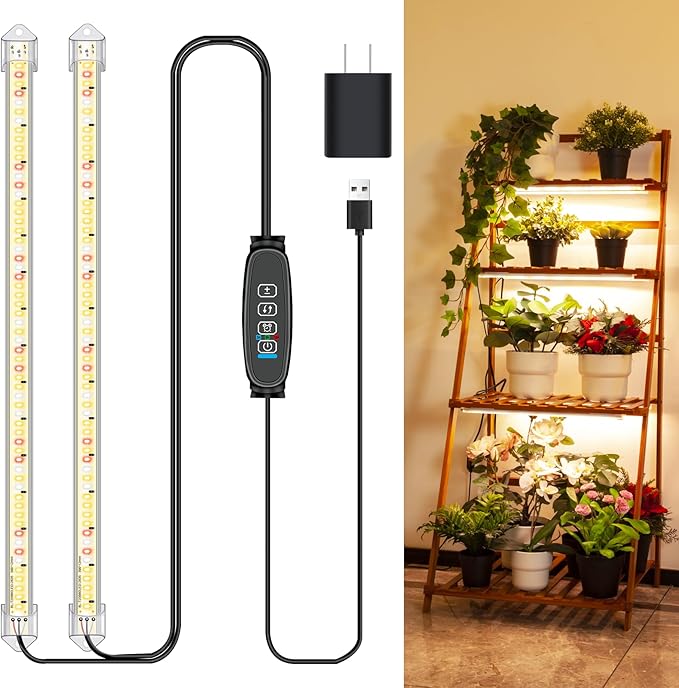 16 in Plant Grow Light Strips,120 LEDs Grow Lights for Indoor Plants Full Spectrum with 3/9/12H Timer & 10 Dimmable Levels,Sunlight Plant Growing lamp for Hydroponics Succulent 2 Heads