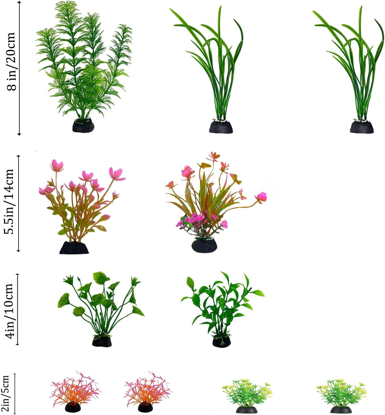 11 Pieces Colorful Artificial Fish Tank Decorations, Aquarium Decorations Fish Tank Green Artificial Plastic Plants, Small to Large (4-8Inch)