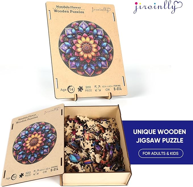 Jiroinlly Wooden Puzzles for Adults, Mandala Jigsaw Puzzles 200 Piece, Unique Shapes Family Reunion Puzzle, Exquisite Packaging, Best Gift for Adults and Kids, Family Game, 11.2x11.2 in