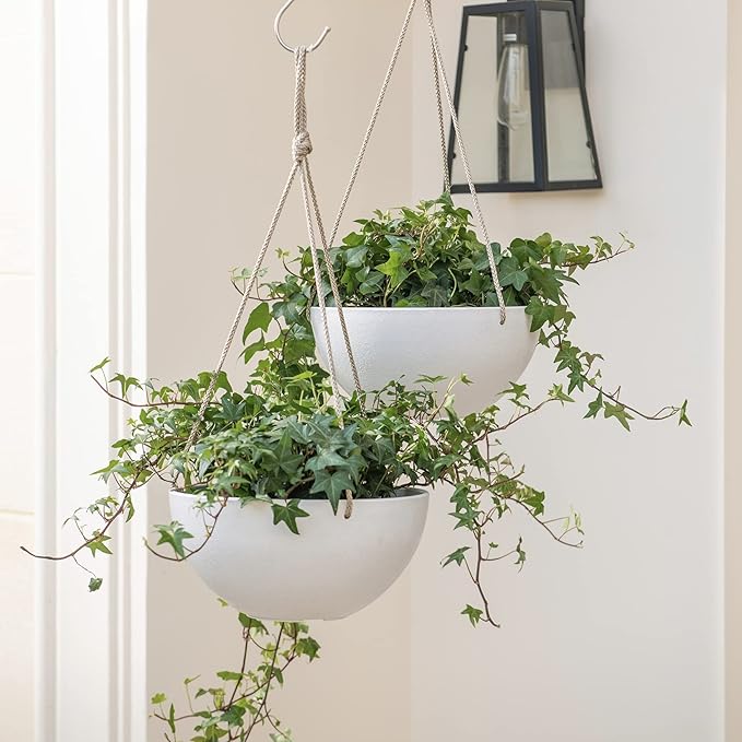 LA Jolie Muse Hanging Planter - 10 Inch Hanging Planters for Indoor Plants, Hanging Pots for Plants Indoor Outdoor, Set of 2, White