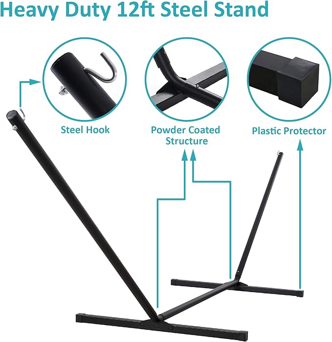 SUNCREAT Hammock with Stand 2 Person Heavy Duty, Freestanding Hammock with Spreader Bar, Soft Pillow, Green Stripes