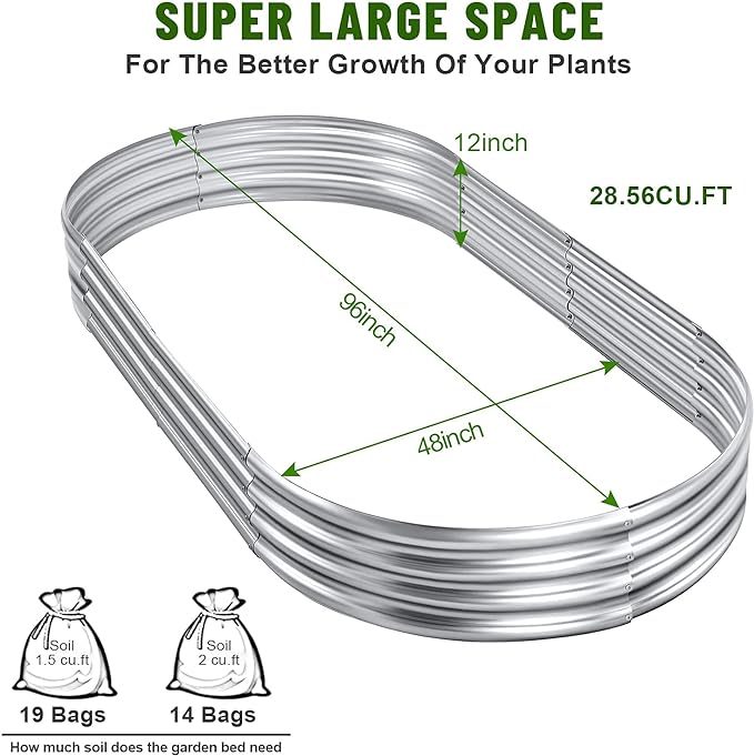 Land Guard 8×4×1 ft Galvanized Raised Garden Bed Kit,Raised Garden Boxes Outdoor, Oval Metal Raised Garden Beds for Vegetables……
