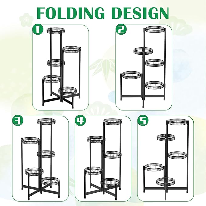 Plant Stand Indoor Outdoor, Corner Metal Flower Pot Stands for Multiple Plants,5 Tier Tall Heavy Duty Plant Shelf for Patio Garden Balcony Living Room Bedroom (5 tierd)